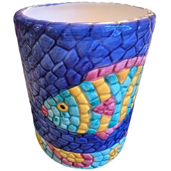 HTF Pair of Collectible Vtg 1994 CLAY ART Mosaic Fish Mugs Hand-Painted Ceramic - Picture 10 of 16